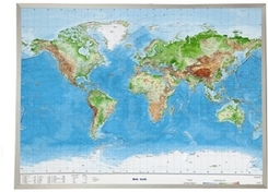 Welt, Reliefkarte, Gro&szlig;, m. Aluminiumrahmen. Earth