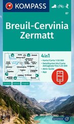 KOMPASS Wanderkarte 87 Breuil-Cervinia, Zermatt 1:50.000