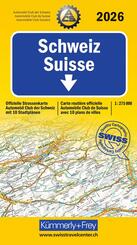 K&uuml;mmerly+Frey Strassenkarte ACS Schweiz 2026 1:275.000