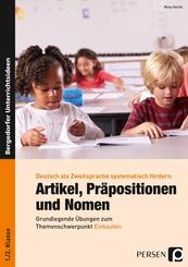 Artikel, Pr&auml;positionen und Nomen - Einkaufen 1/2