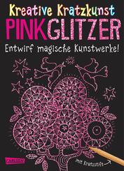 Kratzbilder f&uuml;r Kinder: Kreative Kratzkunst: Pink Glitzer: Set mit 10 Kratzbildern, Anleitungsbuch und Holzstift