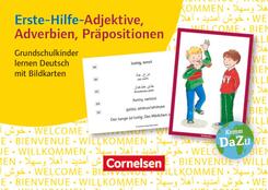 Erste-Hilfe-Adjektive, Adverbien, Pr&auml;positionen. Grundschulkinder lernen Deutsch mit Bildkarten