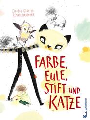 Farbe, Eule, Stift und Katze