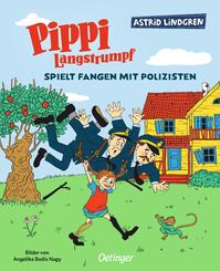Pippi Langstrumpf spielt Fangen mit Polizisten