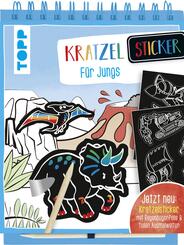 Kratzel-Sticker f&uuml;r Jungs, m. Holz-Kratzstift