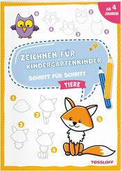 Zeichnen f&uuml;r Kindergartenkinder. Schritt f&uuml;r Schritt. Tiere