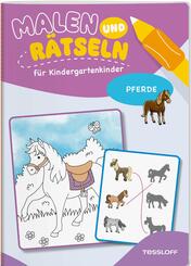 Malen und R&auml;tseln f&uuml;r Kindergartenkinder. Pferde
