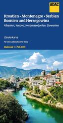 ADAC L&auml;nderkarte Kroatien, Montenegro, Serbien, Bosnien und Herzegowina 1:750.000