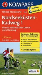 KOMPASS Fahrrad-Tourenkarte Nordseek&uuml;stenradweg 1, von der holl&auml;ndischen Grenze nach Hamburg, 1:50.000.Tl.1