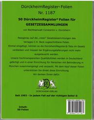 50 D&uuml;rckheimRegister&reg;-FOLIEN f&uuml;r STEUERGESETZE u.a; zum Einheften und Unterteilen der Gesetzessammlungen