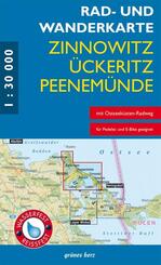 Rad- und Wanderkarte Zinnowitz, &Uuml;ckeritz, Peenem&uuml;nde