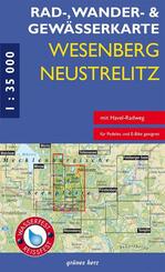 Rad-, Wander- und Gew&auml;sserkarte Wesenberg, Neustrelitz - Havel von Ratzeburg bis zum R&ouml;blinsee