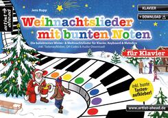 Weihnachtslieder mit bunten Noten f&uuml;r Klavier