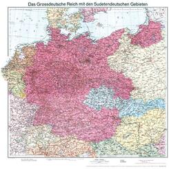 Historische Karte: Deutschland - Das Gro&szlig;deutsche Reich mit dem Sudetendeutschen Gebieten, 1938 (plano)