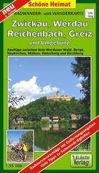 Radwander- und Wanderkarte W&auml;lder um Zwickau, Werdau, Reichenbach, Greiz und Umgebung