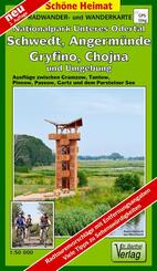 Radwander- und Wanderkarte Nationalpark Unteres Odertal, Schwedt, Angerm&uuml;nde, Gryfino, Chojna und Umgebung