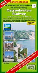 Radwander- und Wanderkarte mit Zick Zack Faltung Ostseek&uuml;sten-Radweg von Travem&uuml;nde nach Ahlbeck