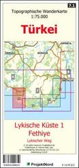 Lykische K&uuml;ste 1 - Fethiye - Lykischer Weg - Topographische Wanderkarte 1:75.000 T&uuml;rkei (Blatt 7.1)