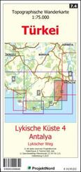 Lykische K&uuml;ste 4 - Antalya - Lykischer Weg - Topographische Wanderkarte 1:75.000 T&uuml;rkei (Blatt 7.4)
