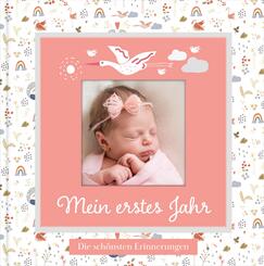 Babyalbum mit Fensterausschnitt f&uuml;r das 1. Lebensjahr zum Eintragen der sch&ouml;nsten Momente und Erinnerungen mit Platz f&uuml;r Fotos | f&uuml;r M&auml;dchen
