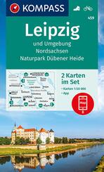 KOMPASS Wanderkarten-Set 459 Leipzig und Umgebung, Nordsachsen, Naturpark D&uuml;bener Heide (2 Karten) 1:50.000