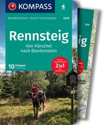 KOMPASS Wanderf&uuml;hrer Rennsteig, 10 Etappen mit Extra-Tourenkarte