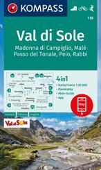 KOMPASS Wanderkarte 119 Val di Sole, Madonna di Campiglio, Mal&egrave;, Passo del Tonale, Peio, Rabbi 1:35.000