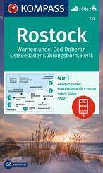 KOMPASS Wanderkarte 735 Rostock, Warnem&uuml;nde, Bad Doberan, Ostseeb&auml;der K&uuml;hlungsborn, Rerik 1:50.000