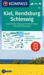 KOMPASS Wanderkarte 714 Kiel, Rendsburg, Schleswig 1:50.000