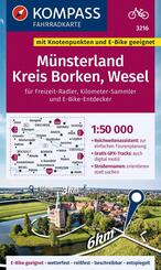KOMPASS Fahrradkarte 3216 M&uuml;nsterland, Kreis Borken, Wesel mit Knotenpunkten 1:50.000