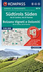 KOMPASS Wanderkarte 74 S&uuml;dtirols S&uuml;den / Bolzano Vigneti e Dolomiti, Val di Cembra, Val di Fiemme 1:50.000