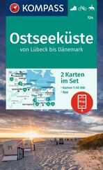 KOMPASS Wanderkarten-Set 724 Ostseek&uuml;ste von L&uuml;beck bis D&auml;nemark (2 Karten) 1:50.000