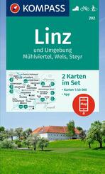 KOMPASS Wanderkarten-Set 202 Linz und Umgebung, M&uuml;hlviertel, Wels, Steyr (2 Karten) 1:50.000