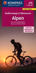 KOMPASS Radfernwegekarte Radfernwege & Biketouren Alpen - &Uuml;bersichtskarte 1:500.000