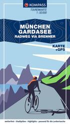 KOMPASS Fahrrad-Tourenkarte M&uuml;nchen - Gardasee, Radweg via Brenner 1:50.000