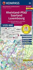 KOMPASS Gro&szlig;raum Fahrradkarte 3709 Rheinland-Pfalz, Saarland, Luxembourg mit Knotenpunkten 1:125.000