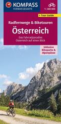 KOMPASS Radfernwegekarte Radfernwege & Biketouren &Ouml;sterreich - &Uuml;bersichtskarte 1:300.000