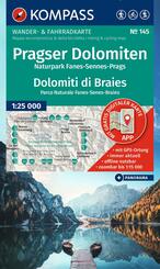 KOMPASS Wanderkarte 145 Pragser Dolomiten, Naturpark Fanes-Sennes-Prags / Dolomiti di Braies, Parco Naturale Fanes-Senes-Braies 1:25.000