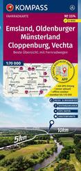 KOMPASS Fahrradkarte 3374 Emsland, Oldenburger M&uuml;nsterland, Cloppenburg, Vechta mit Knotenpunkten 1:70.000