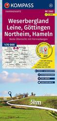KOMPASS Fahrradkarte 3363 Weserbergland, Leine, G&ouml;ttingen, Northeim, Hameln mit Knotenpunkten 1:70.000