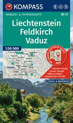 KOMPASS Wanderkarte 21 Liechtenstein, Feldkirch, Vaduz 1:50.000