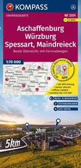 KOMPASS Fahrradkarte 3351 Aschaffenburg, W&uuml;rzburg, Spessart, Maindreieck 1:70.000