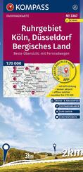 KOMPASS Fahrradkarte 3367 Ruhrgebiet, K&ouml;ln, D&uuml;sseldorf, Bergisches Land mit Knotenpunkten 1:70.000