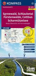 KOMPASS Fahrradkarte 3370 Spreewald, Schlaubetal, F&uuml;rstenwalde, Cottbus, Scharm&uuml;tzelsee mit Knotenpunkten 1:70.000