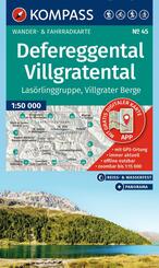KOMPASS Wanderkarte 45 Defereggental, Villgratental, Las&ouml;rlinggruppe, Villgrater Berge 1:50.000