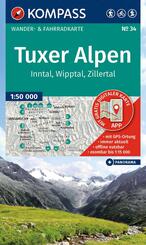 KOMPASS Wanderkarte 34 Tuxer Alpen, Inntal, Wipptal, Zillertal 1:50.000