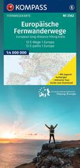 KOMPASS Fernwegekarte Europ&auml;ische Fernwanderwege, 12 E-Wege - 1 Kontinent 1:4 Mio.