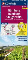 KOMPASS Fahrradkarte 3328 N&uuml;rnberg, Bamberg, Steigerwald 1:70.000