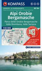 KOMPASS Wanderkarte 104 Alpi Orobie Bergamasche, Parco delle Orobie Bergamasche, Valle Brembana, Valle Seriana 1:50.000