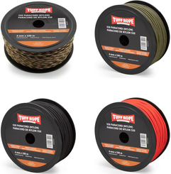 Sparpaket: Paracord B&auml;nder - 4 Spulen, je 100 Meter Paracord 550 (2x schwarz, 2x rot)